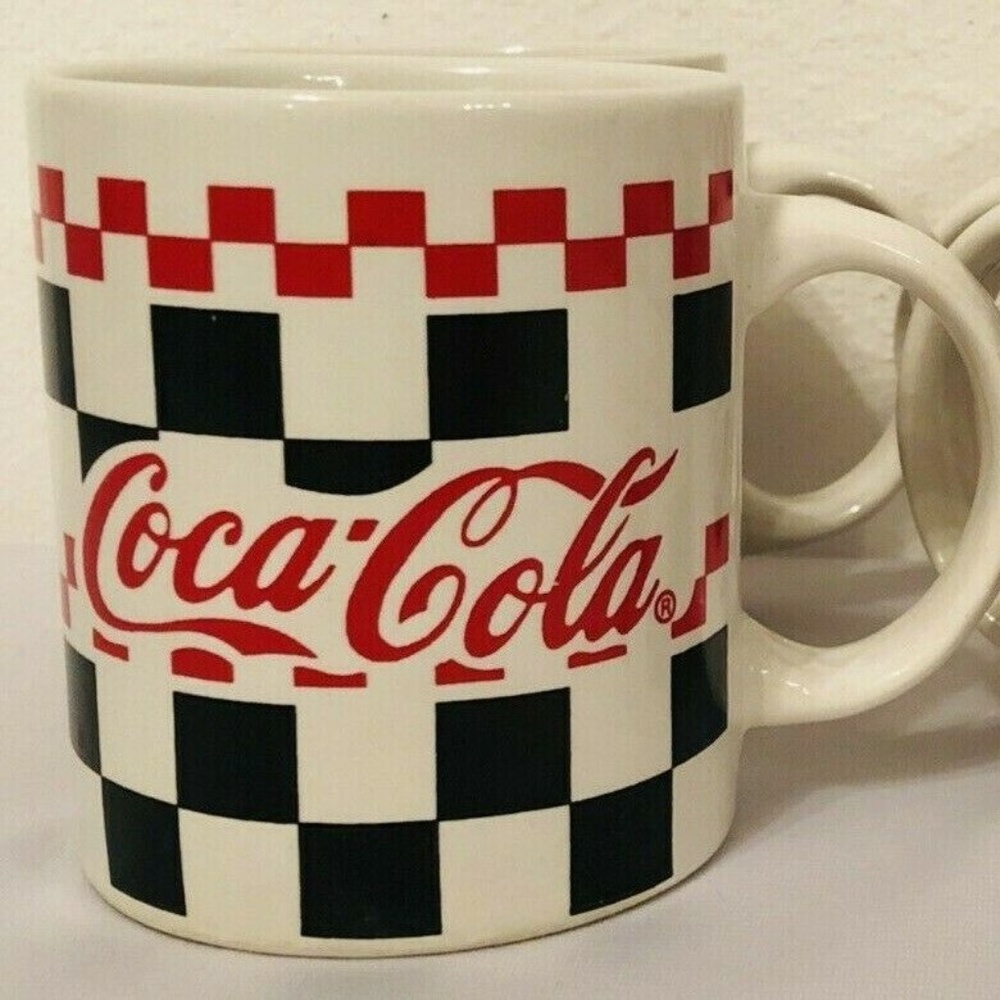 1997 Checkered Racing Coca Cola Coffe Mugs